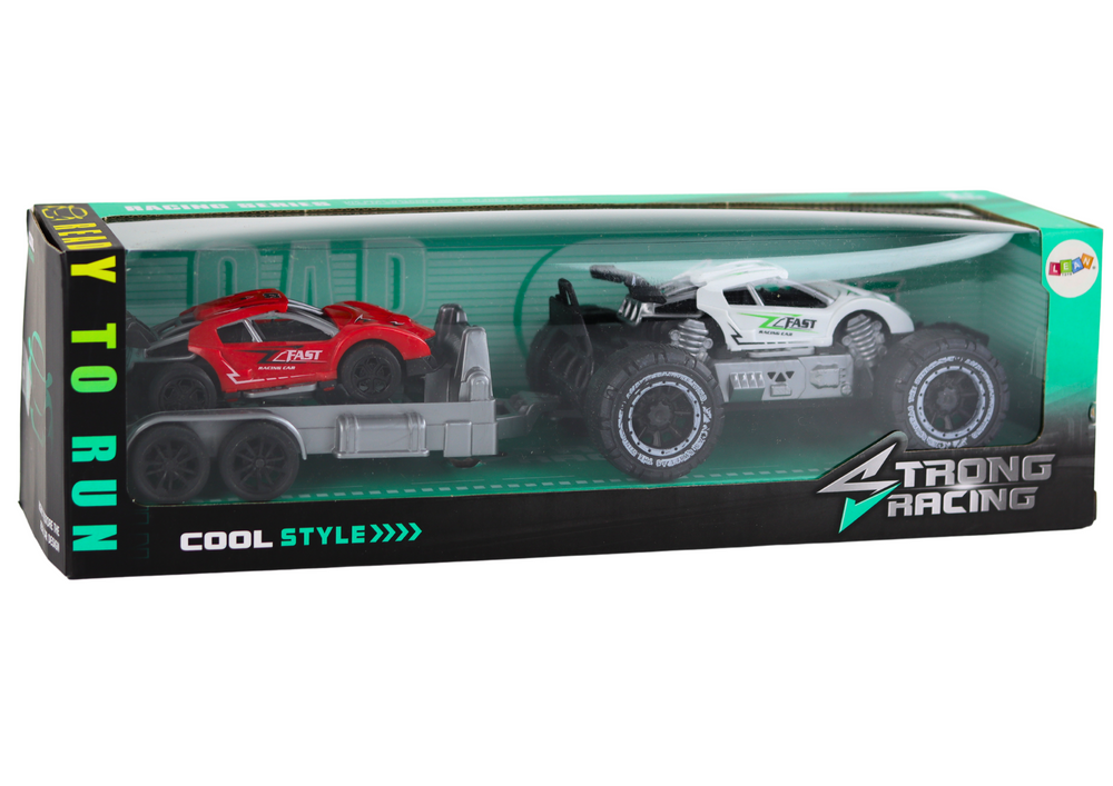 Set: White Off-road Car Red Sports Car Tow Truck
