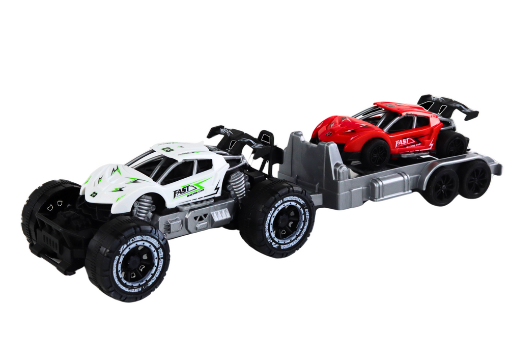 Set: White Off-road Car Red Sports Car Tow Truck