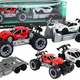 Set Of Red Off-road Car And White Sports Car Tow Truck