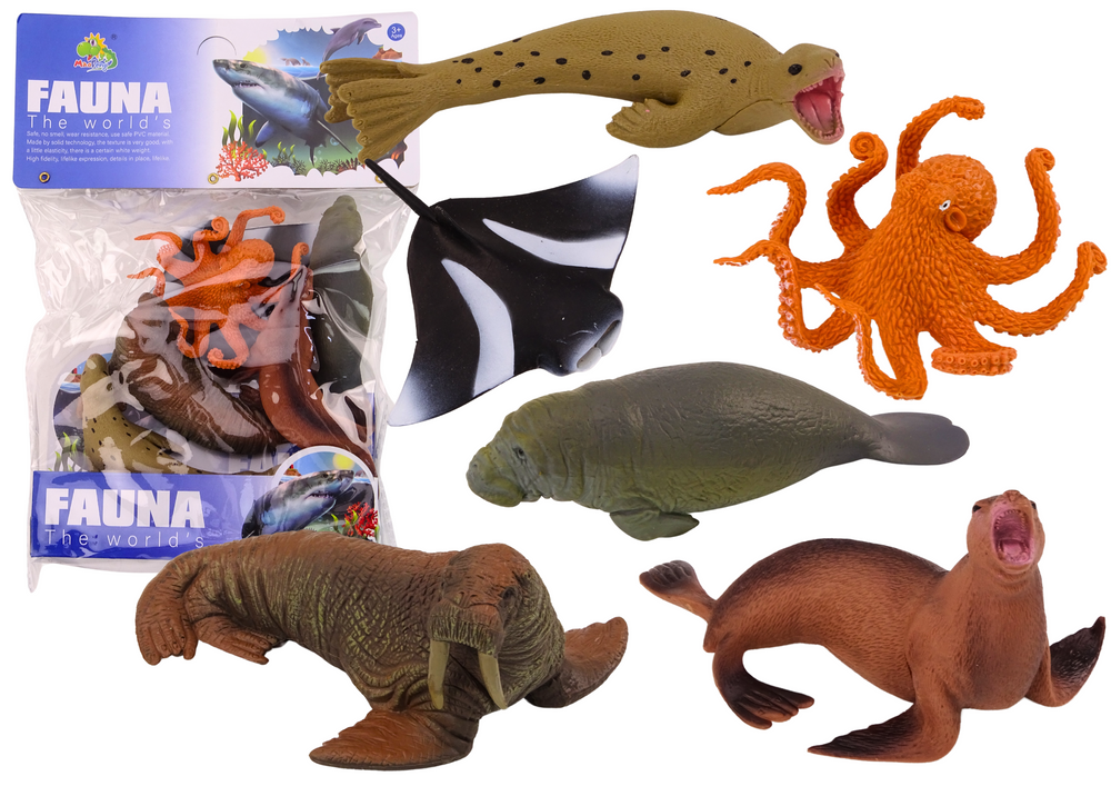 Set Of Sea Animal Figures Walrus Seal Octopus 6pcs