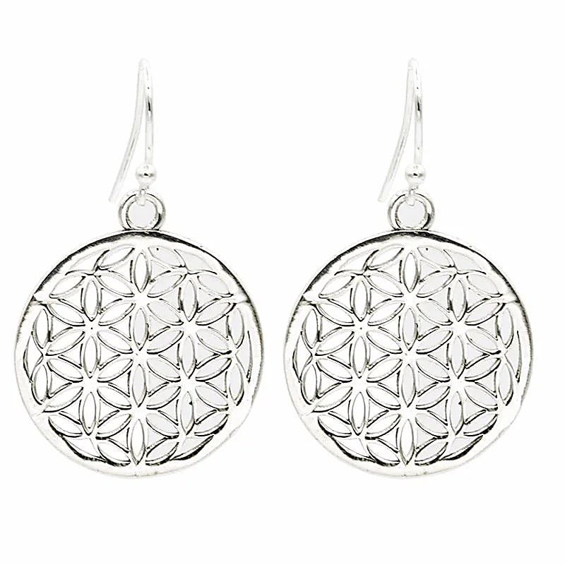 Flower Of Life Earrings Brass Silver Colour --package Of 3 Pcs - 2.5 Cm