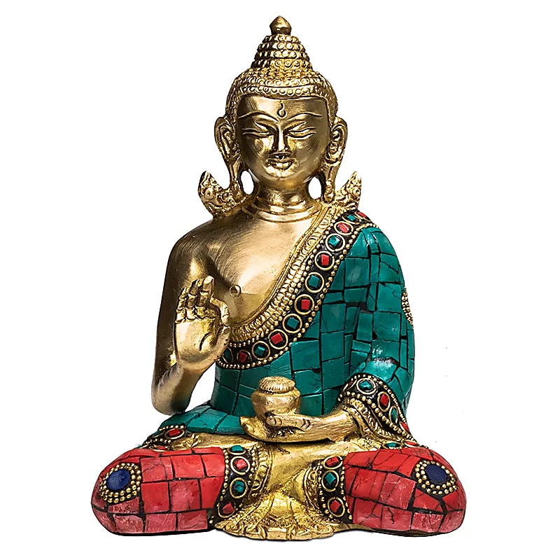 Buddha Undervisning Med Mosaik Dekoration - 16 Cm