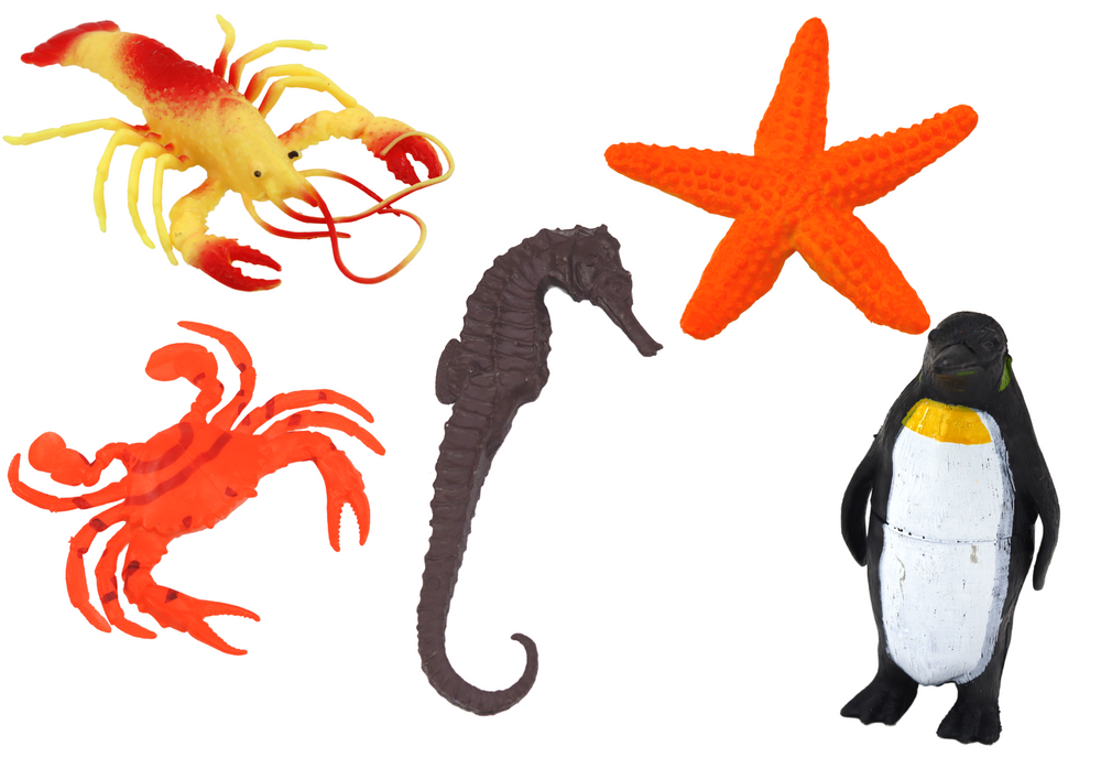 Set Of Figures Sea Animals Underwater Penguin Shark Crab 10 Pcs.