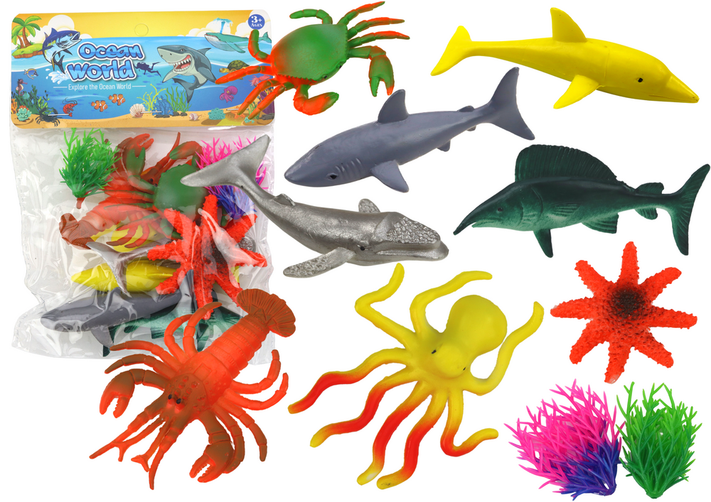 Set Of Sea Animal Figurines 8 Pieces Aquatic Plants
