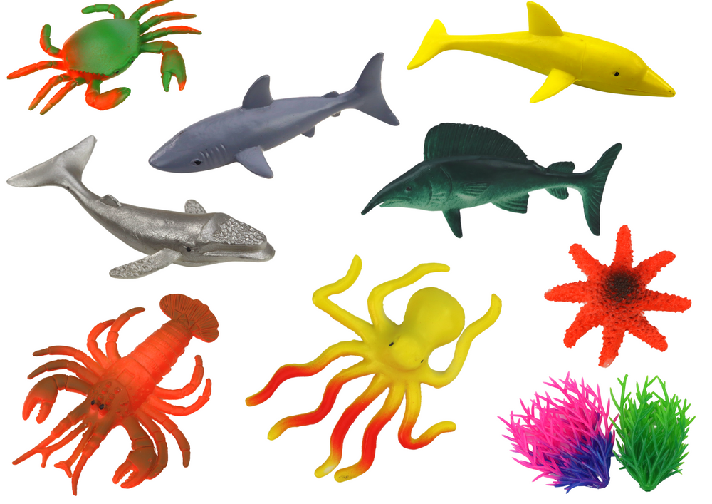 Set Of Sea Animal Figurines 8 Pieces Aquatic Plants
