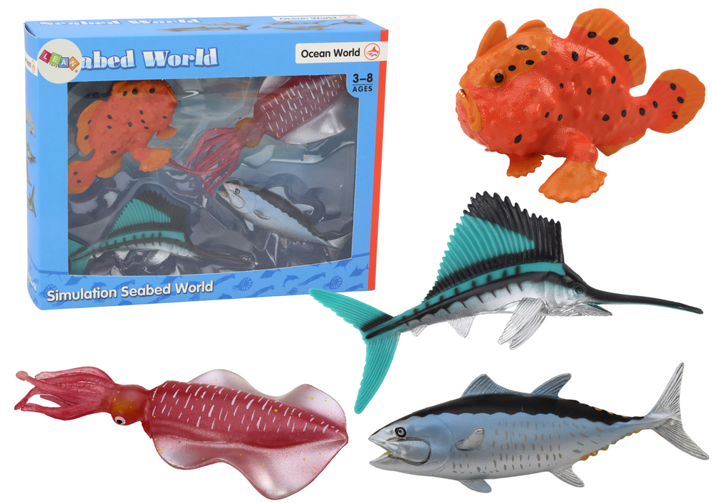 Set Of Figures Sea Animals Ocean Fish Squid 4 Pieces