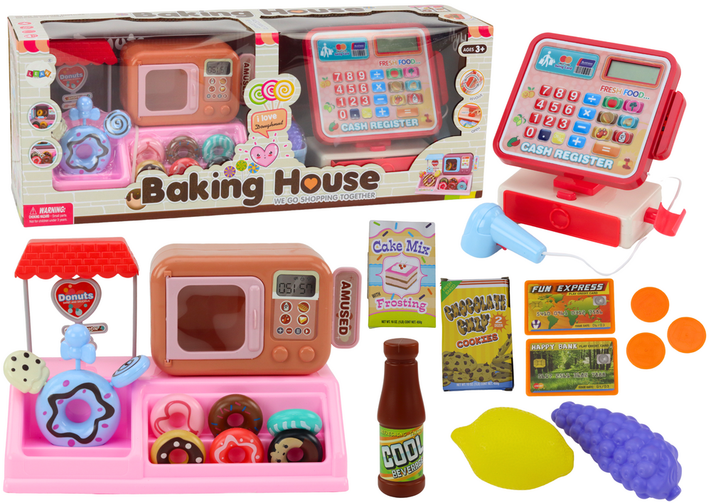 Set Donut Shop Confectionery Cash Register Microwave