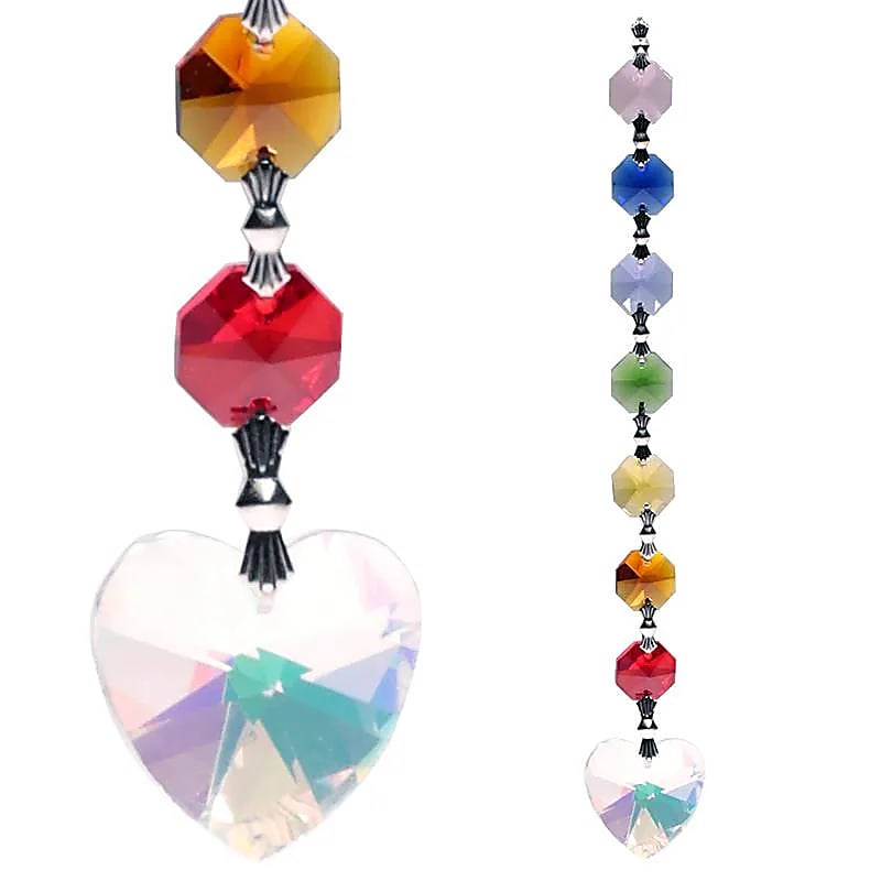 Cadena de cristal Aurora Heart Feng Shui Chakra - Juego de 3 piezas - 20 cm