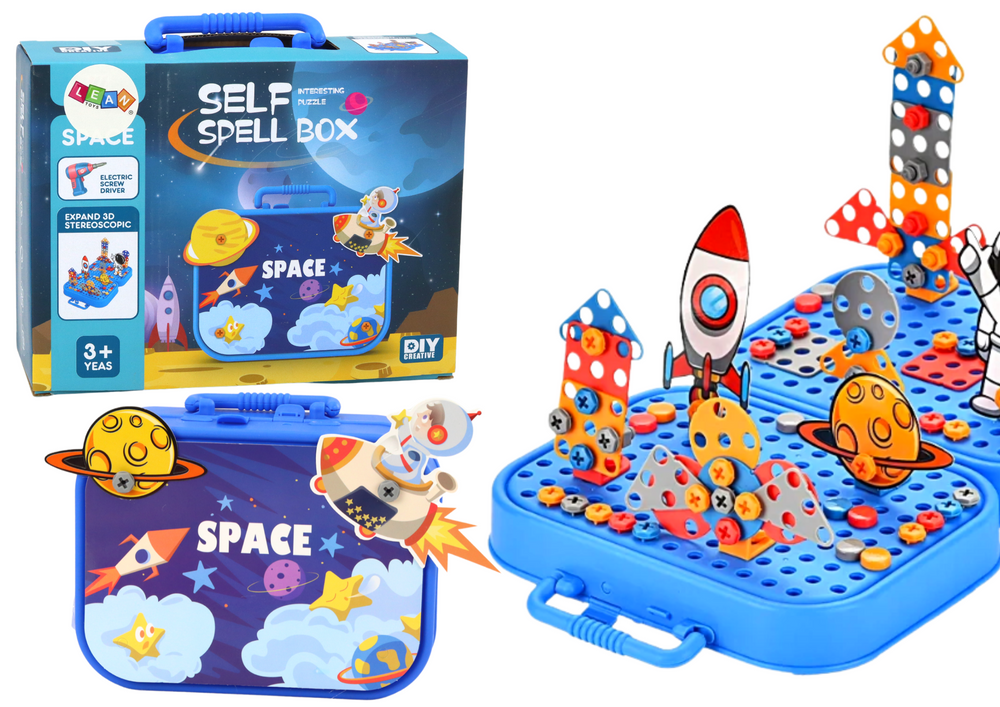 Suitcase Set Diy Puzzle Blocks Space Screwdriver 228 Pieces.