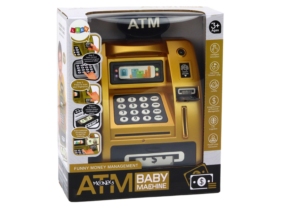 Atm Piggy Bank For Children Learning To Save Gold Black
