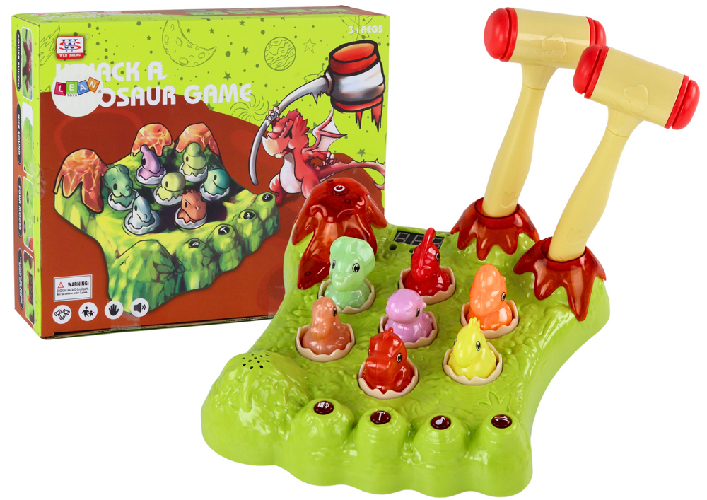 Wack-a-mole Game Dinosaurs Board Two Hammers Green Lights Sounds