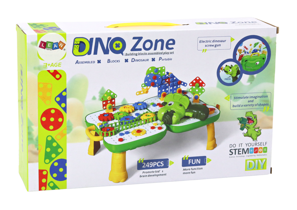Table Suitcase Diy Set Puzzle Blocks Dinosaur Screwdriver 249 Pieces.