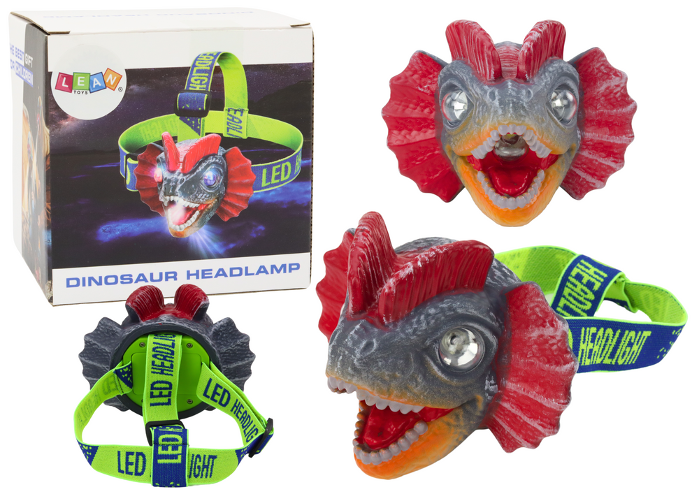 Dinosaur Headlamp Flashlight Adjustable Headband 3 Leds
