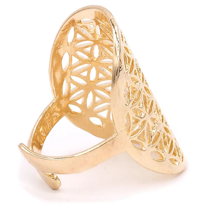 Ring Flower Of Life Brass Golden Coloured --package Of 2 Pcs - 3x2 Cm