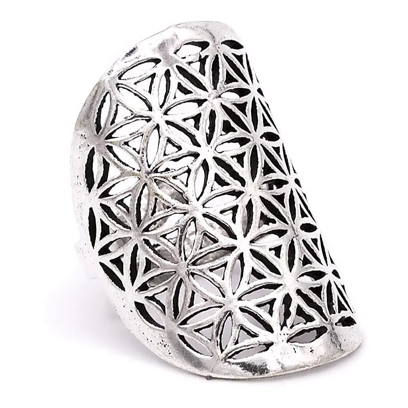 Ring Flower Of Life Brass Silver Colour --package Of 2 Pcs - 3x2 Cm