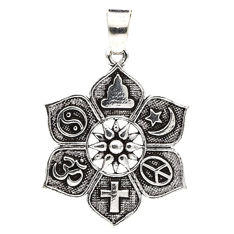 Pendant Lotus With Religious Symbols --package Of 3 Pcs - 2.8 Cm