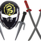 Conjunto de guerreiro ninja máscara espadas punhais decorações vermelhas
