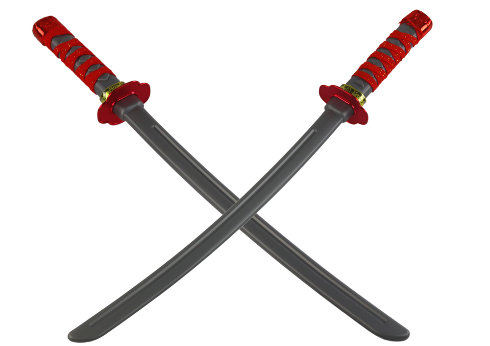 Conjunto de guerreiro ninja máscara espadas punhais decorações vermelhas