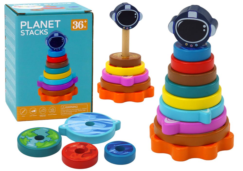 Pyramid Sorter Wooden Pyramid Puzzle Planets Space 10 Pieces.