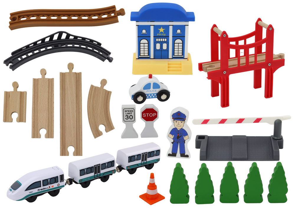 Wooden Railway Track Train Train Tracks Accessories Bridge Police 3.2m