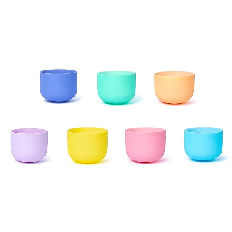 Set 7 Kristallen Klankschalen Macaron Design 432 Hz + 2 Zakjes - 20-35cm