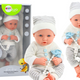Babypop In Wit En Grijs Gestreepte Kleding Hoed Fopspeen Quilt