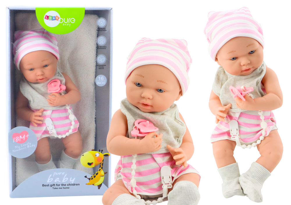 Baby Doll In White And Pink Clothes Hat Pacifier Bib Quilt