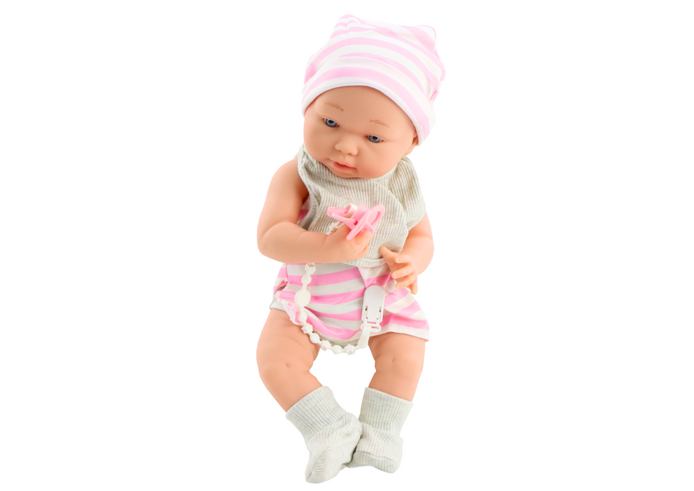Baby Doll In White And Pink Clothes Hat Pacifier Bib Quilt