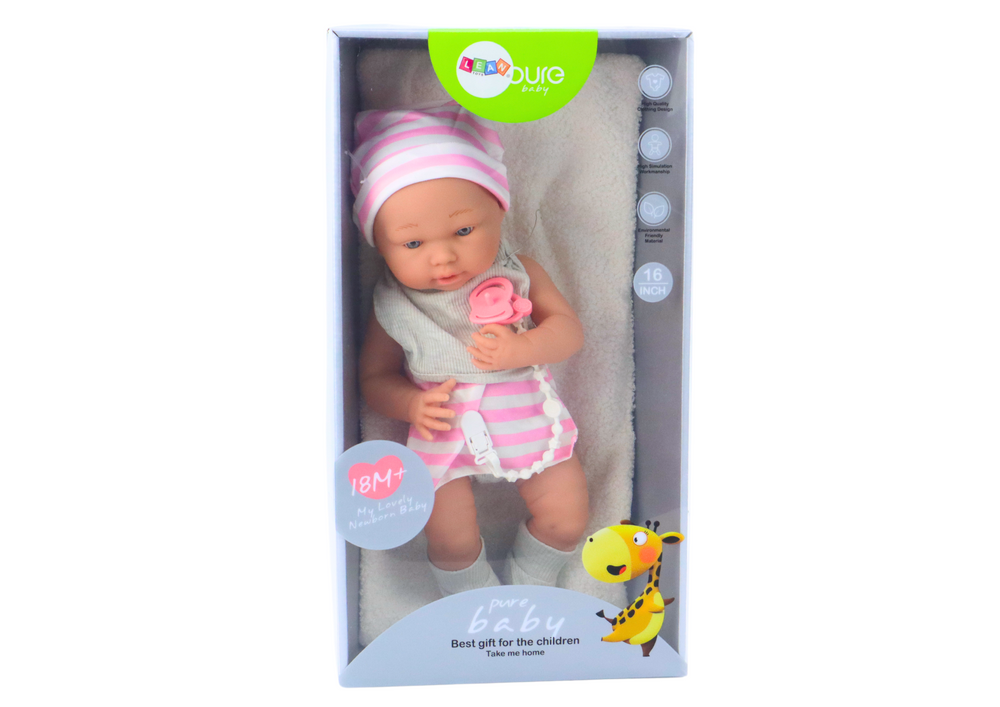 Baby Doll In White And Pink Clothes Hat Pacifier Bib Quilt