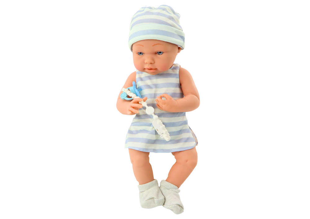 Baby Doll In Blue And White Clothes Hat Pacifier Bib Quilt