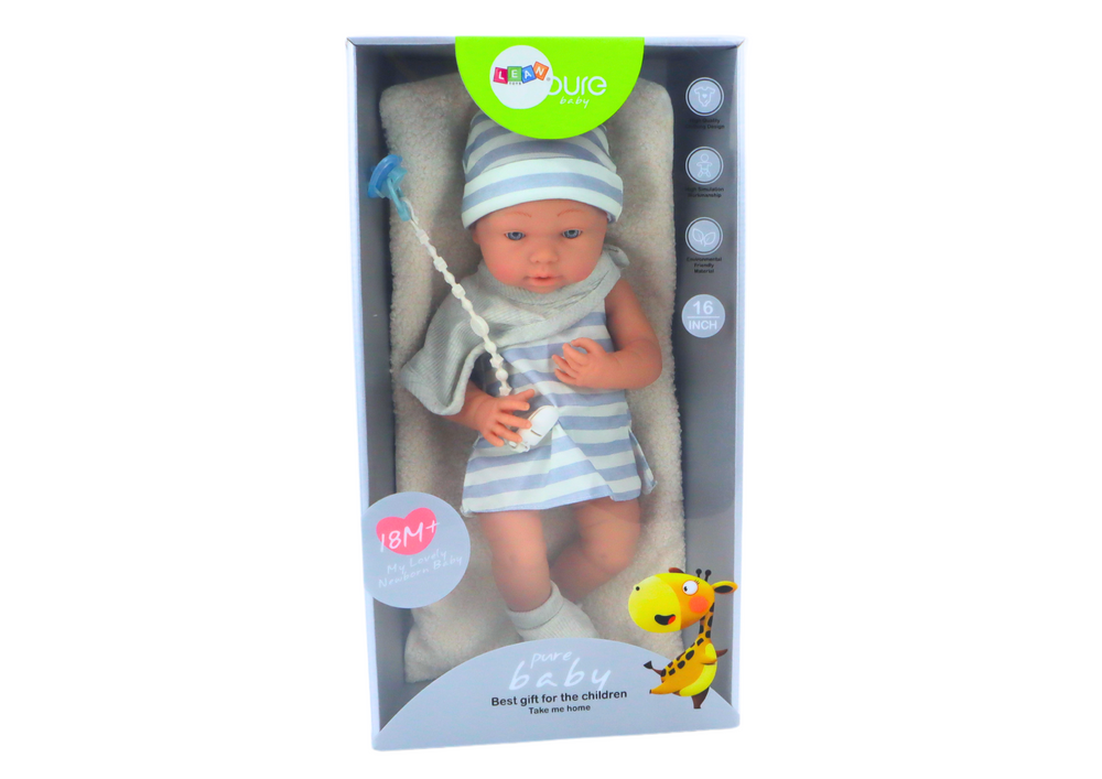 Baby Doll In Blue And White Clothes Hat Pacifier Bib Quilt