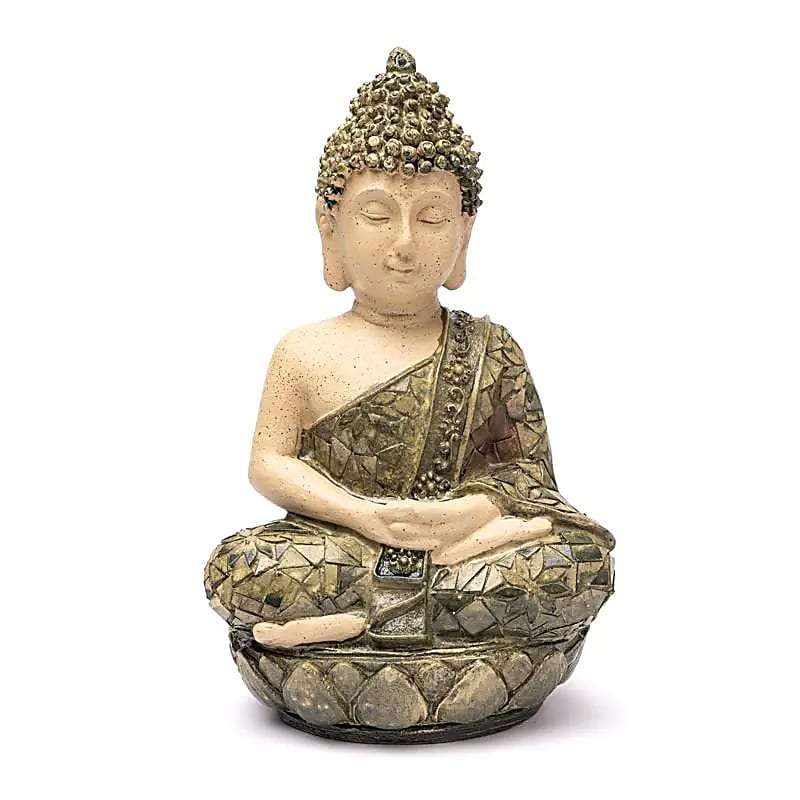 Meditačná socha Budhu Zelená mozaika - 19x14x25,5 cm