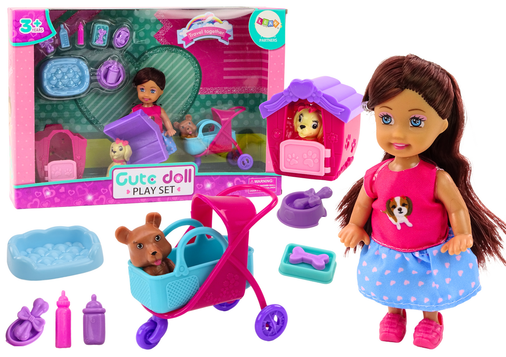 Doll With Dogs Dog Doll Kennel Accessories Pink Puppy 16 Pcs.