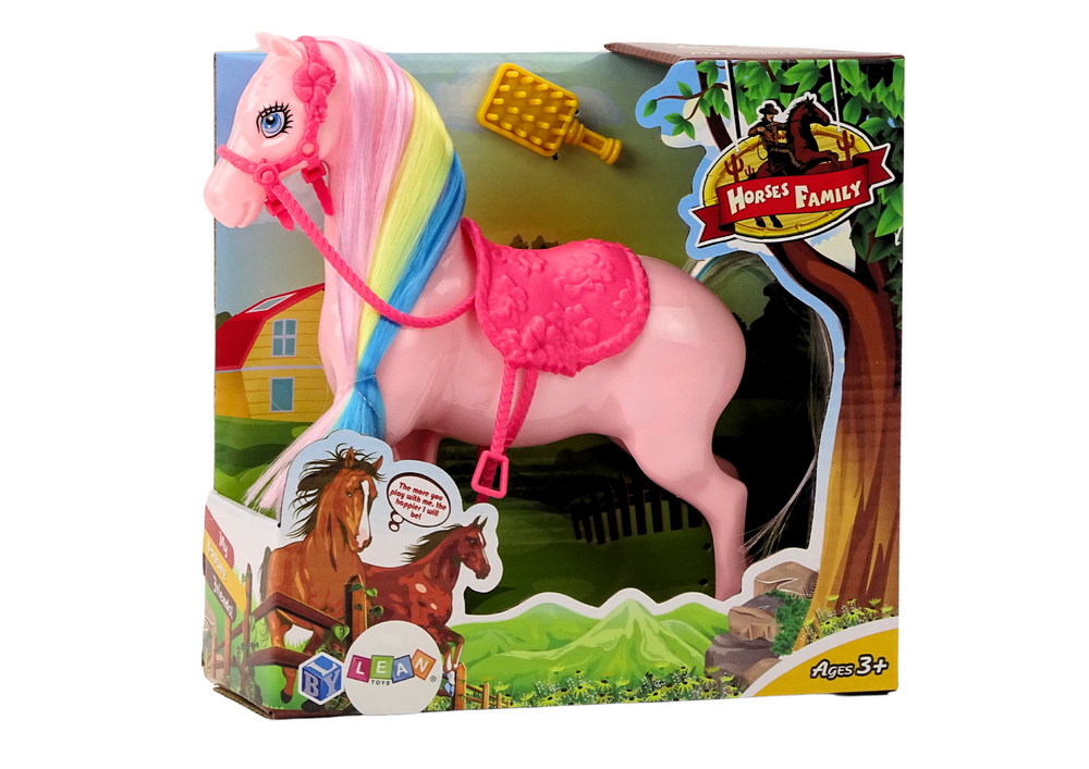 Figurine Horse With Colorful Mane And Pink Brush Saddle