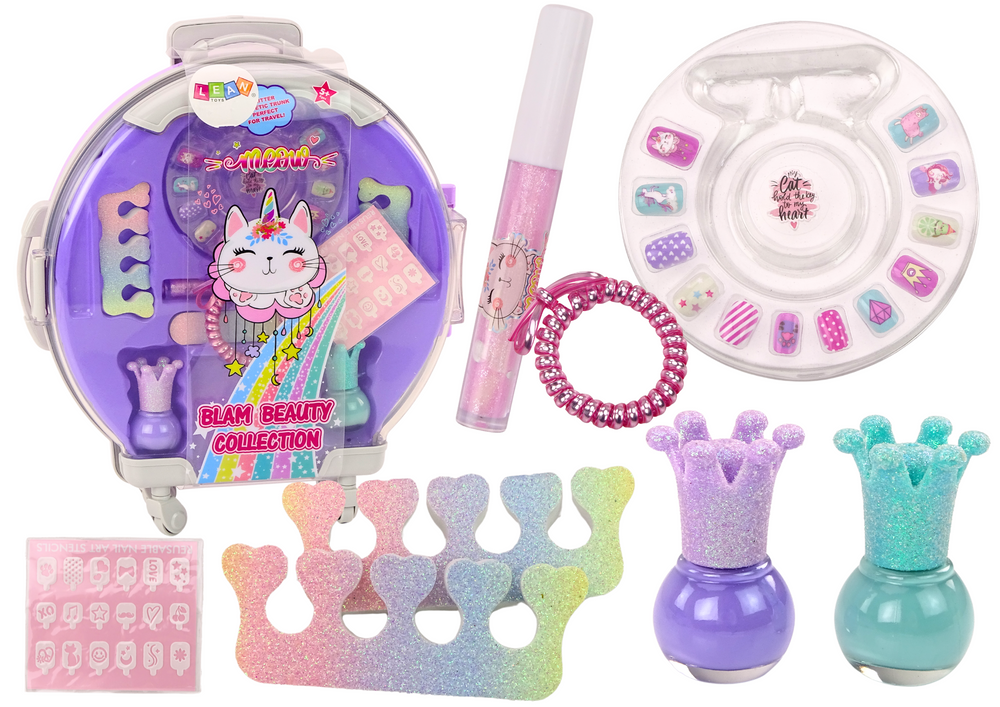 Cosmetics Set In Nail Makeup Suitcase Purple Suitcase 9 Pcs.
