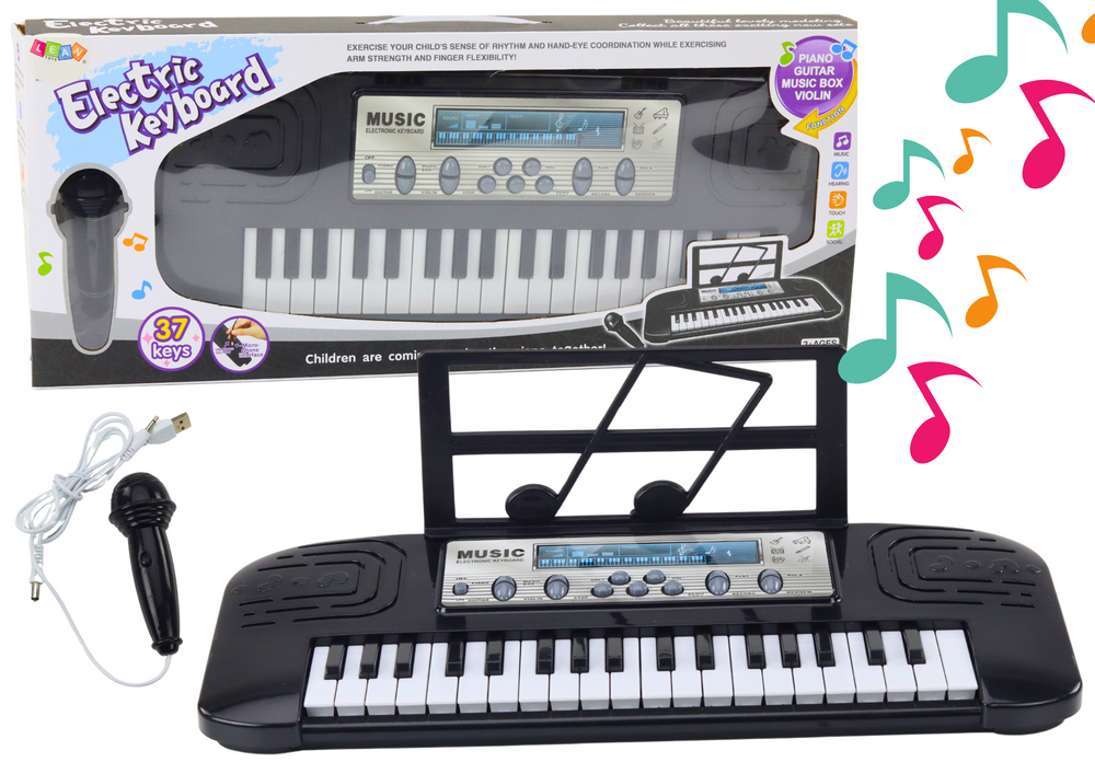 Pianoforte elettrico per bambini con supporto per microfono 37 tasti Melodie Nero