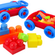 Set Of Blocks In A Blue And Red Wheeled Cart