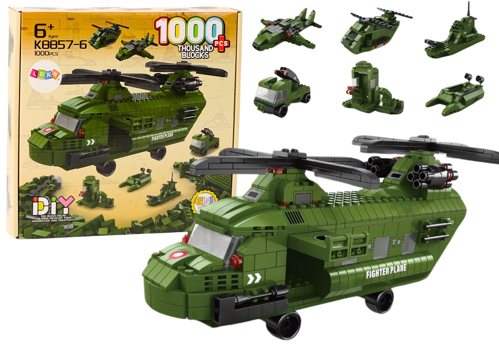 Military Helicopter Block Set Military Green 1000 Pcs