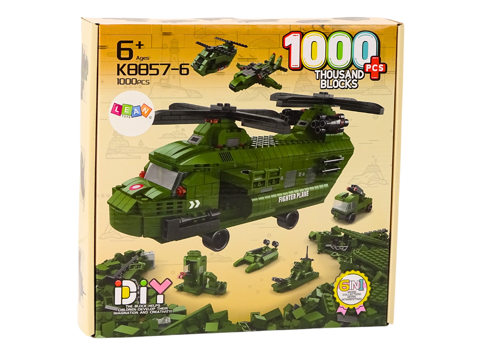 Military Helicopter Block Set Military Green 1000 Pcs
