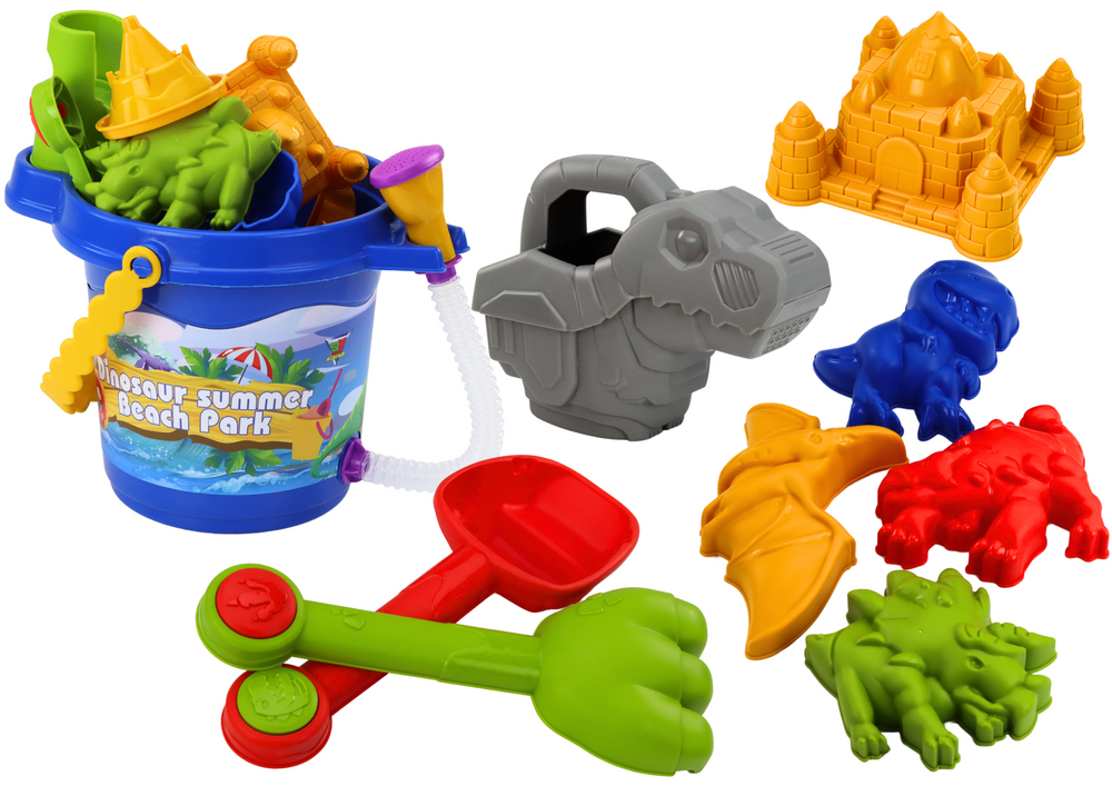 Sand Bucket Set With Shower Spatula Rake Molds Dinosaurs