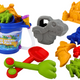 Sand Bucket Set With Shower Spatula Rake Molds Dinosaurs