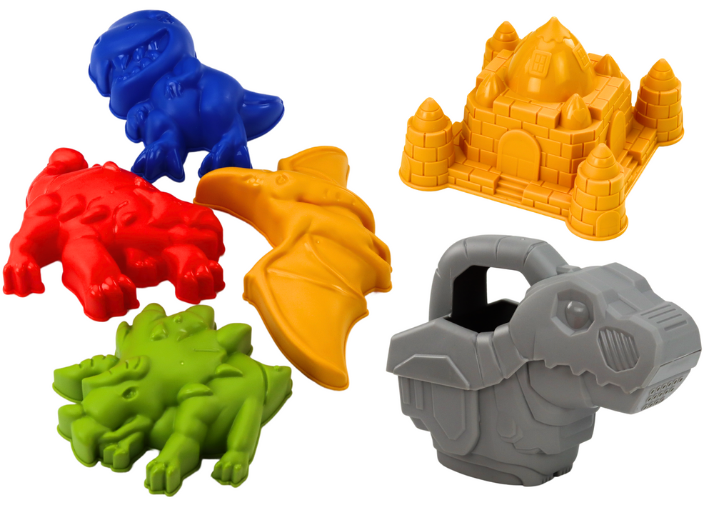 Sand Bucket Set With Shower Spatula Rake Molds Dinosaurs