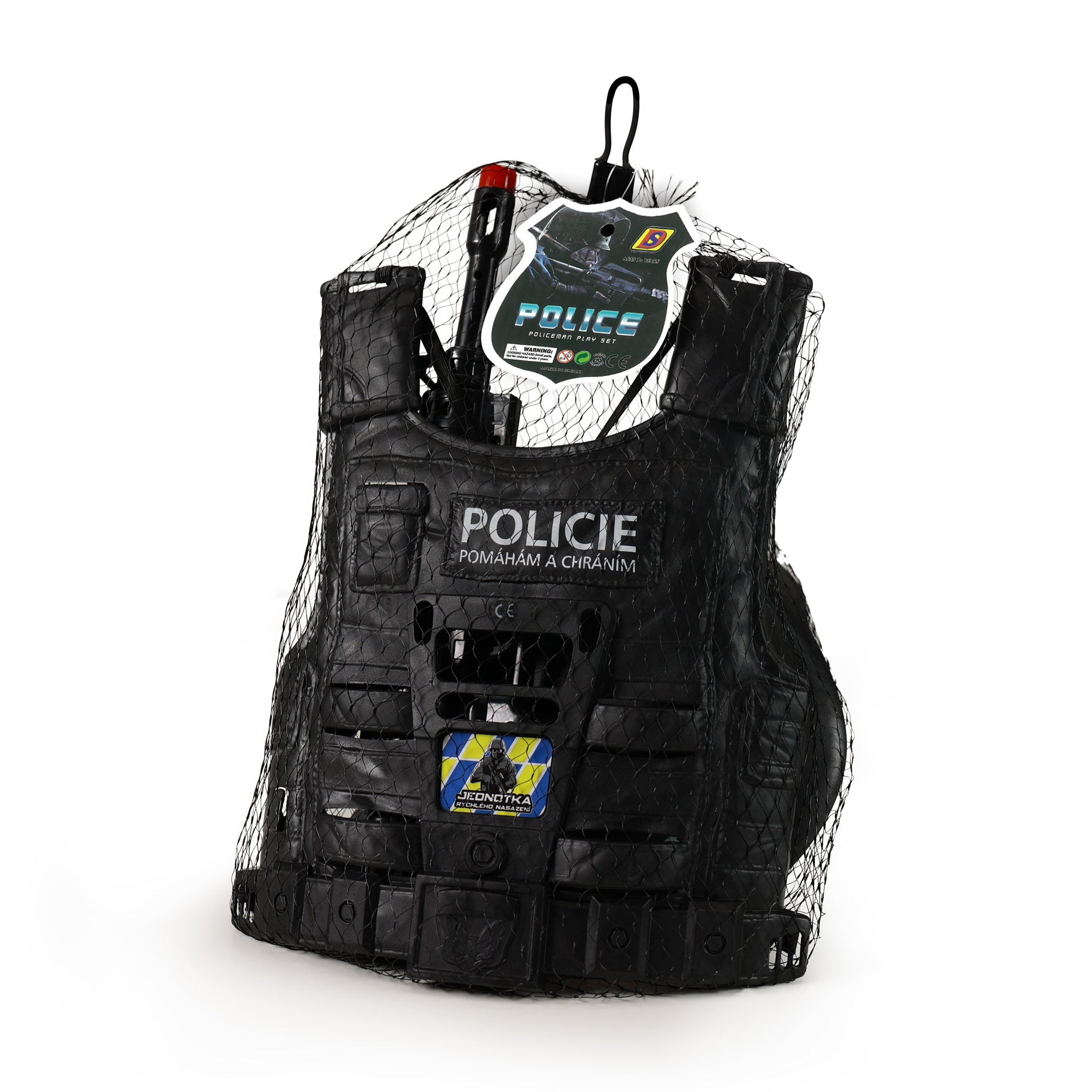 El chaleco policial con accesorios.