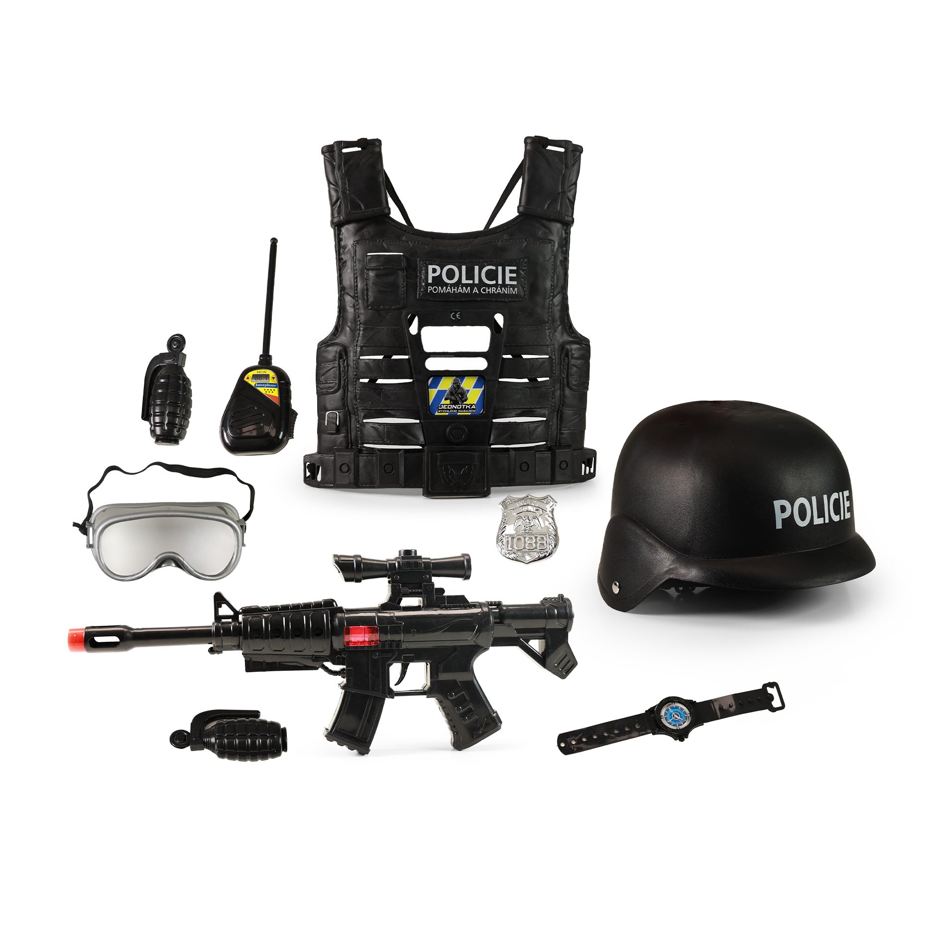 El chaleco policial con accesorios.