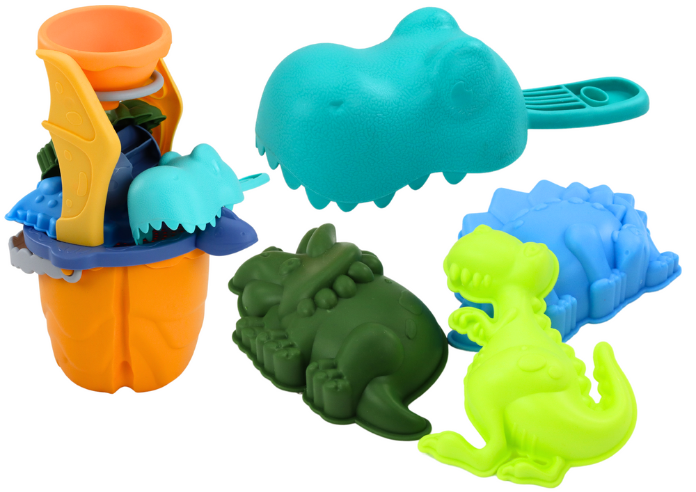 Dinosaur Sand Set Funnel Grinder Molds Spatula 7 Pieces.