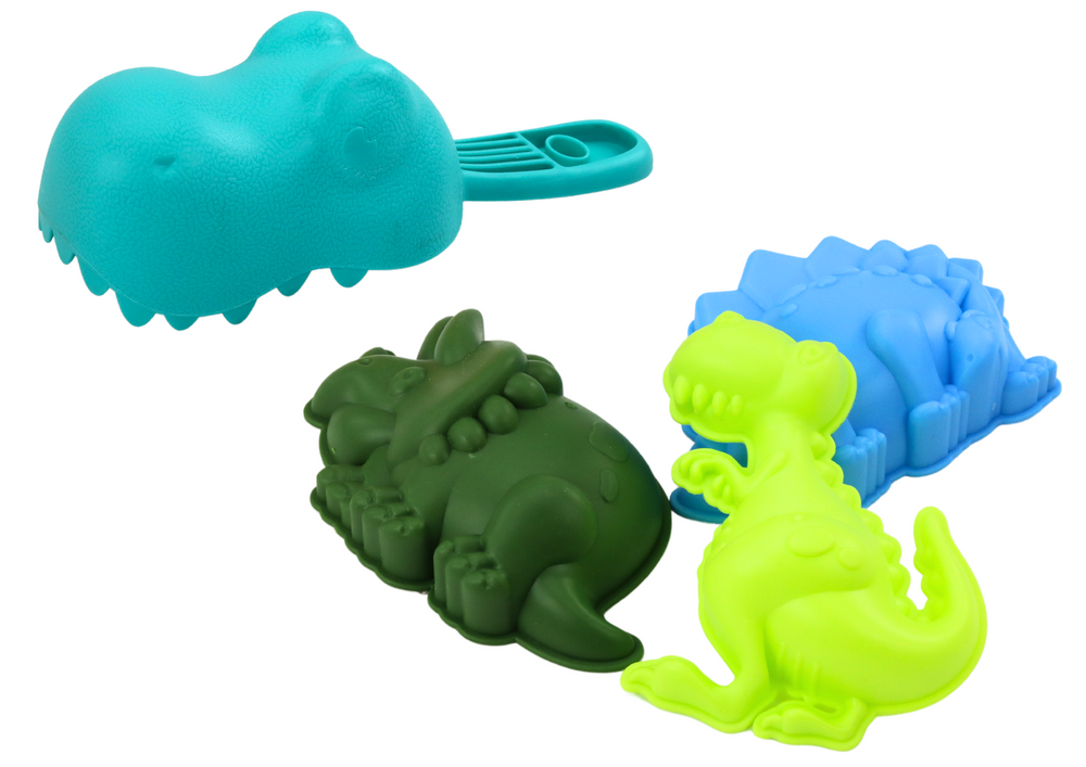 Dinosaur Sand Set Funnel Grinder Molds Spatula 7 Pieces.