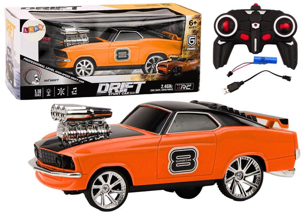 Remote Control Car 1:18 Drift 360 Lights Sounds Orange