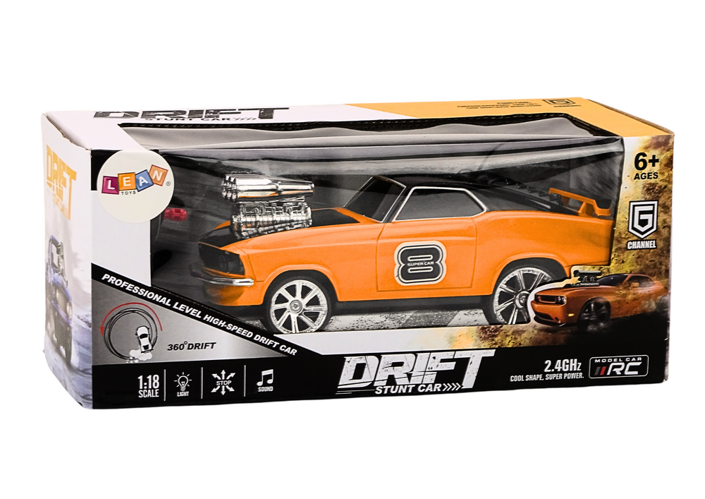 Remote Control Car 1:18 Drift 360 Lights Sounds Orange