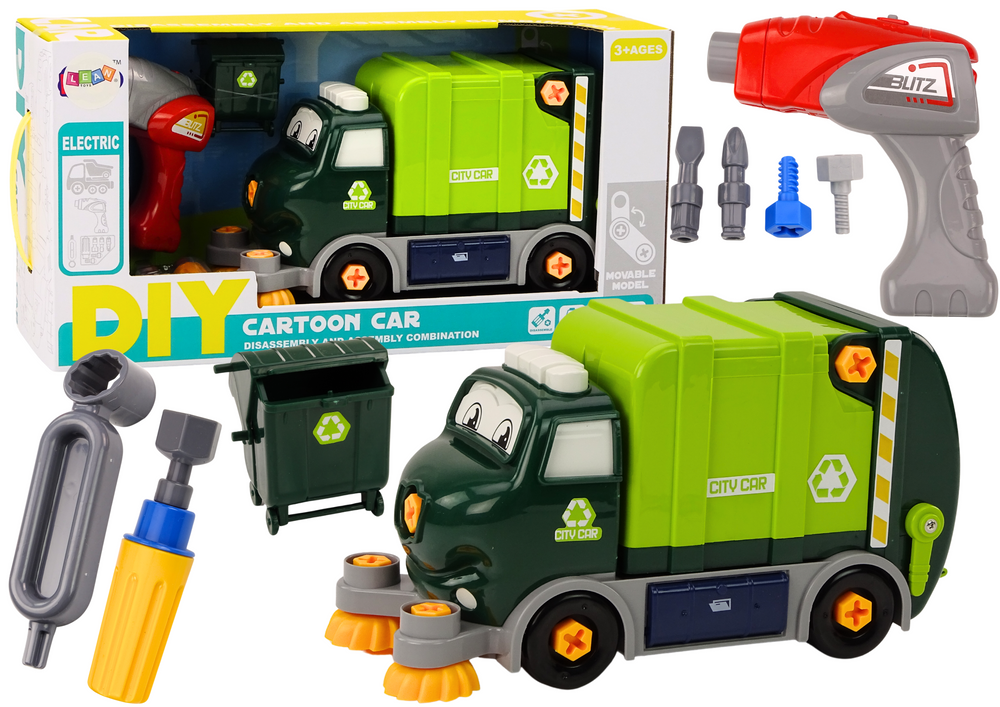Cartoon Garbage Truck Turning Movable Diy Green
