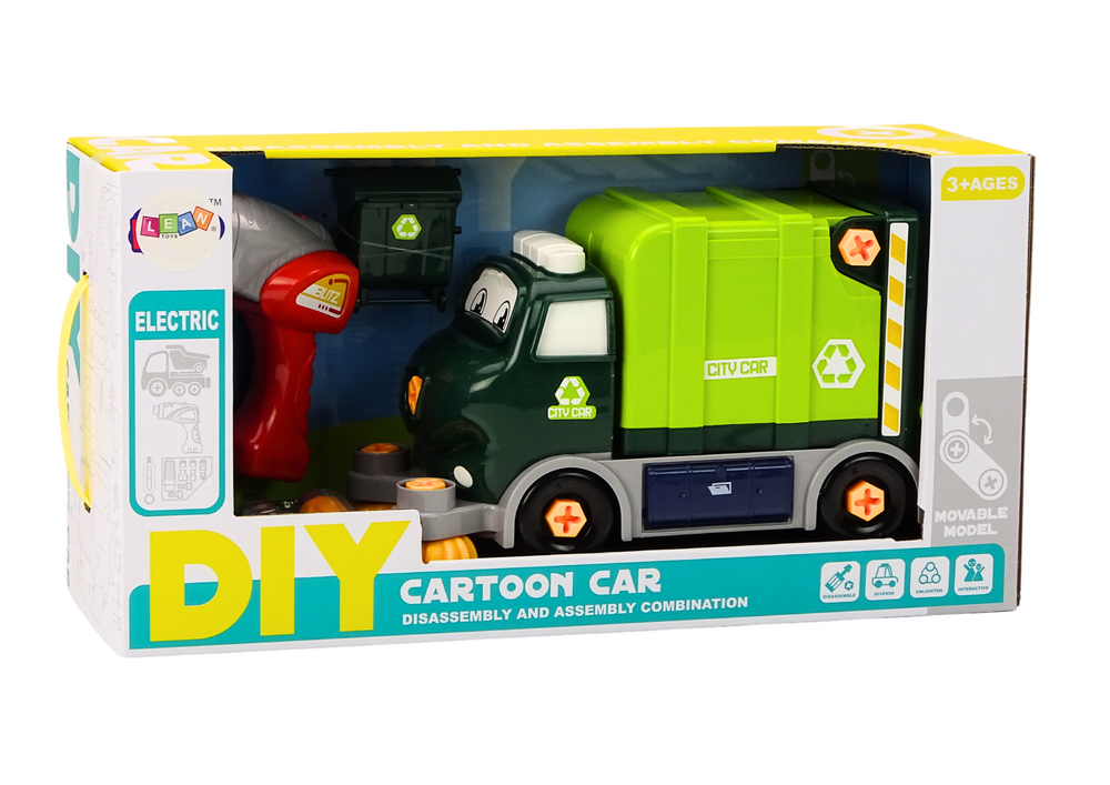 Cartoon Garbage Truck Turning Movable Diy Green
